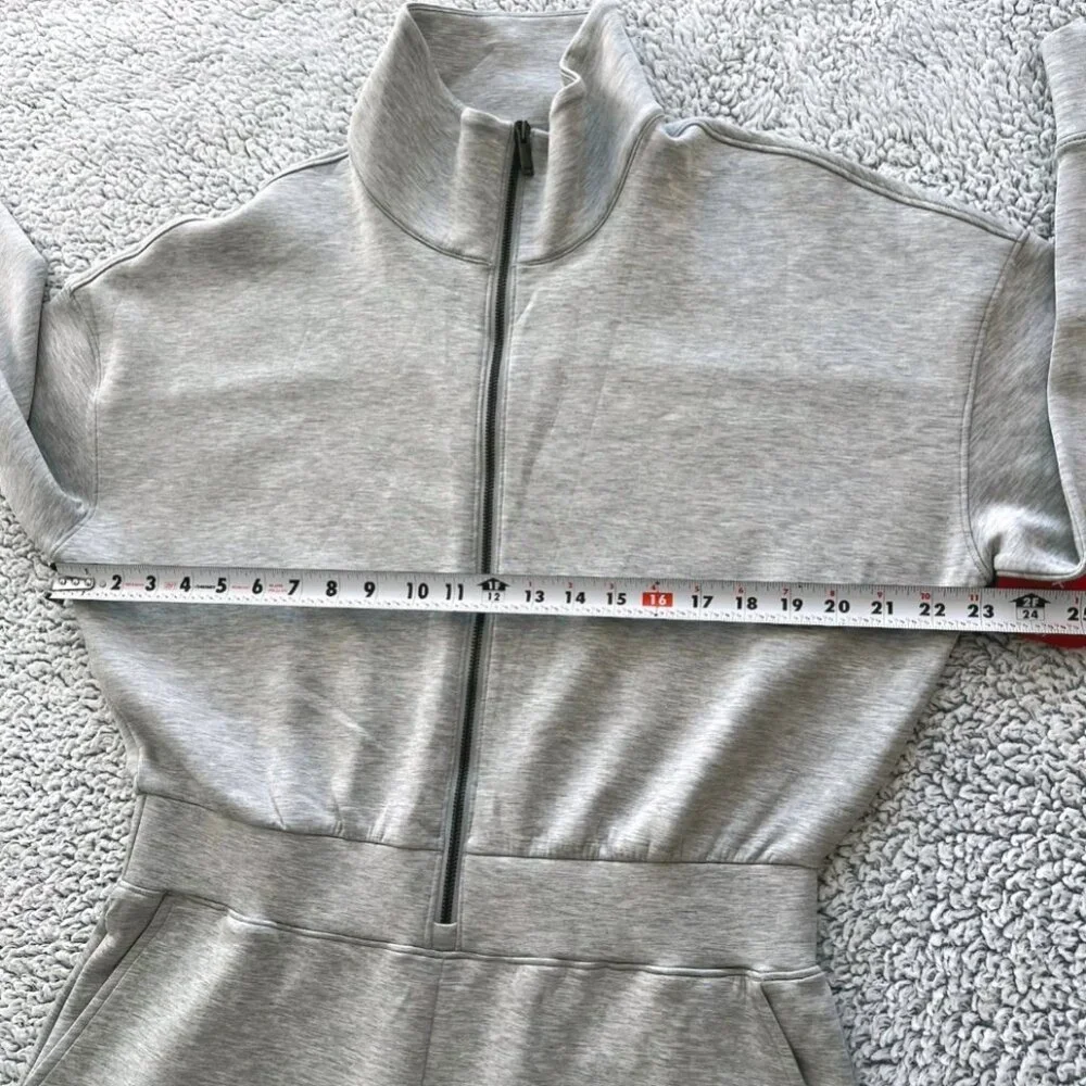 SPANX Air Essentials Jumpsuit Women's XL Wide Leg Half Zip Light Gray NEW - Picture 8 of 13